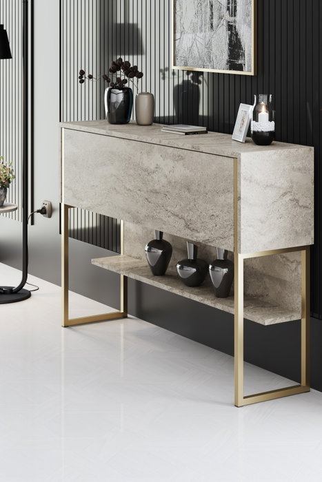 Hanah Home Luxe - Tocador Travertino y Dorado